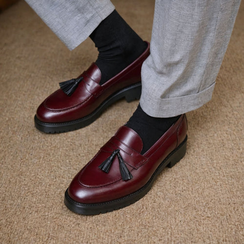 Burgundy Leather Belize Chunky Tassel Loafers - With Track Soles - AW24