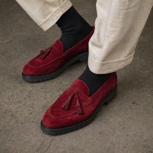 Burgundy Suede Belize Chunky Tassel Loafers - With Track Soles - AW24