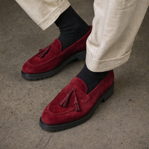 Burgundy Suede Belize Chunky Tassel Loafers - With Track Soles - AW24