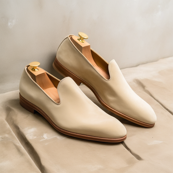 Cream Suede Leather Boreas Minimalist Loafers