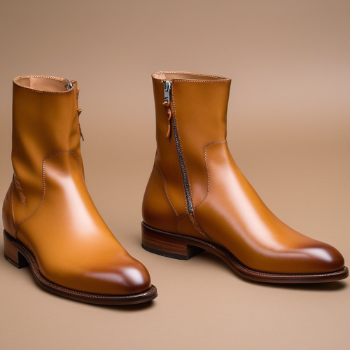 Tan Leather Draven Zipper Boots - AW24