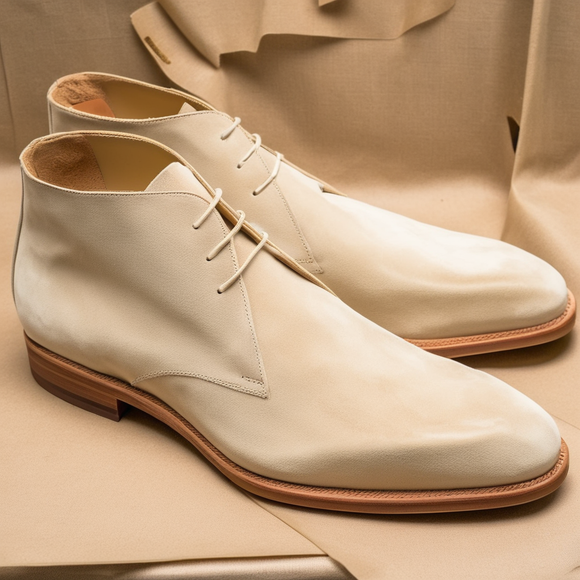 Cream Suede Leather Gabrovo Chukka Lace Up Boots