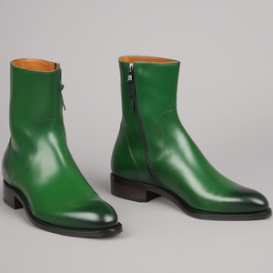 Green Leather Draven Zipper Boots - AW24