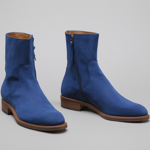 Dark Blue Suede Leather Draven Zipper Boots - AW24