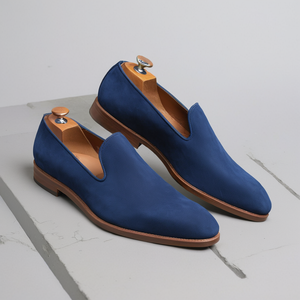 Dark Blue Suede Leather Boreas Minimalist Loafers