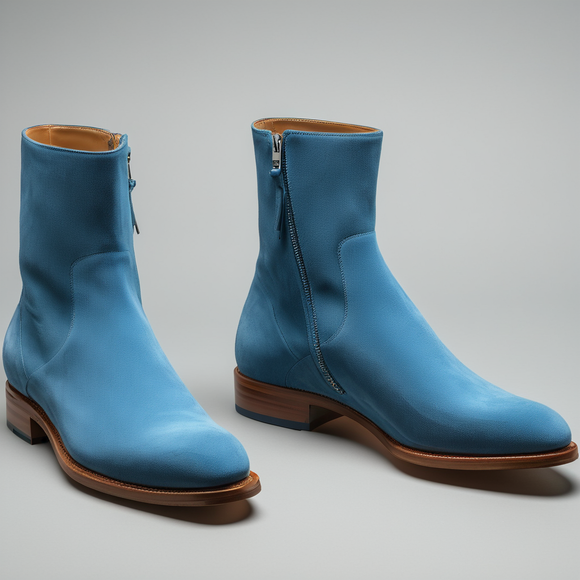 Blue Suede Leather Draven Zipper Boots - AW24