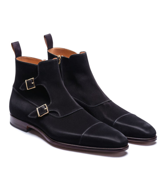 Black Suede Leather Bordeaux Monk Strap Boots