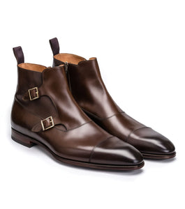 Dark Brown Leather Bordeaux Monk Strap Boots