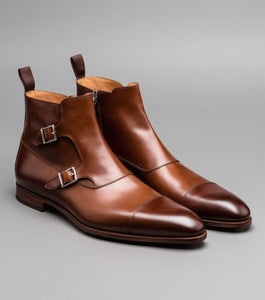 Brown Leather Bordeaux Monk Strap Boots