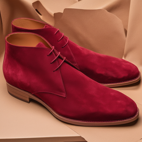 Burgundy Suede Leather Gabrovo Chukka Lace Up Boots