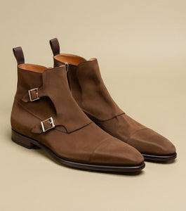 Brown Suede Leather Bordeaux Monk Strap Boots