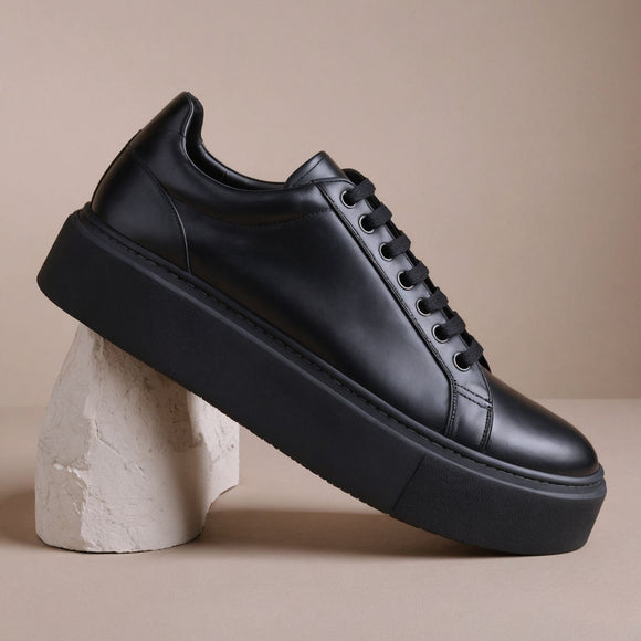 Black Leather Colombano With Thick Sole Sneakers