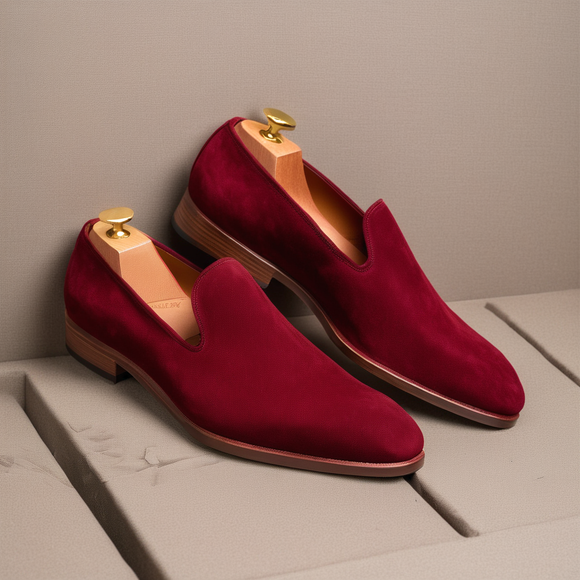 Burgundy Suede Leather Boreas Minimalist Loafers