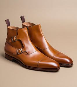 Tan Leather Bordeaux Monk Strap Boots