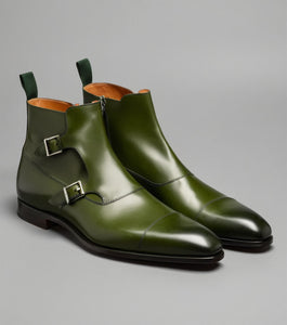 Green Leather Bordeaux Monk Strap Boots