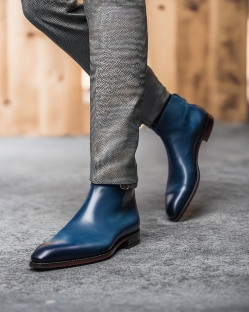 Blue Leather Amarante Slip On Jodhpur Boots