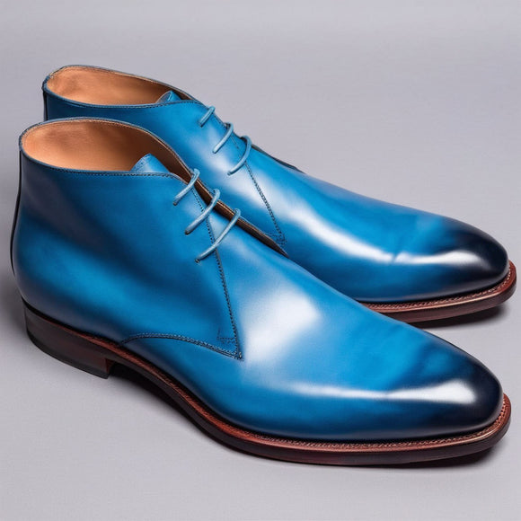 Blue Leather Gabrovo Chukka Lace Up Boots