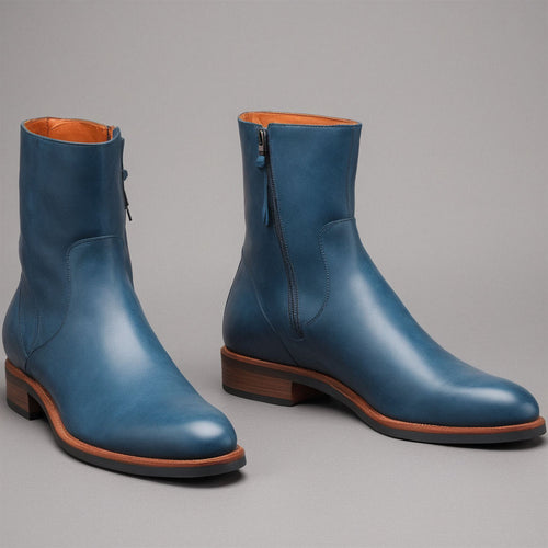 Blue Leather Draven Zipper Boots - AW24