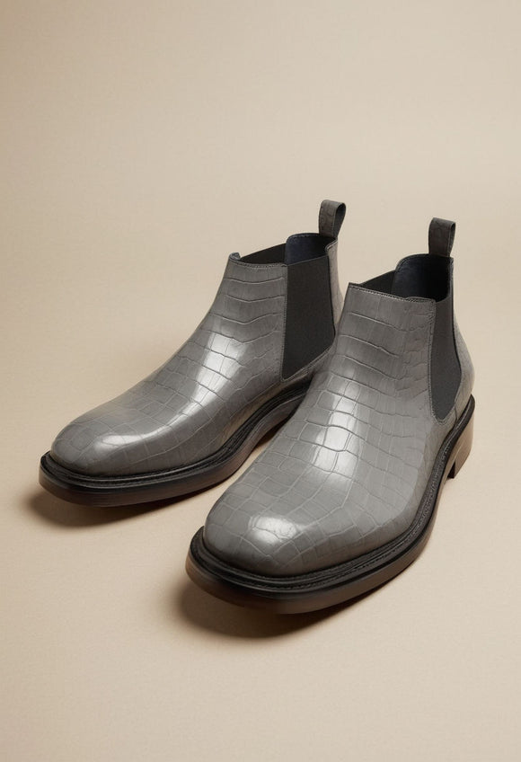 Grey Croc Print Leather Grayson Chelsea Boot