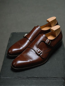 Dark Brown Leather Lysander Toe Cap Monk Straps