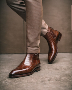 Brown Croc Print Leather Amarante Slip On Jodhpur Boots