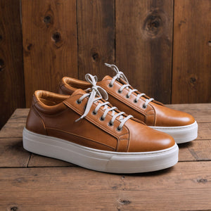 Tan Leather Delfino With Thick White Sole Sneakers