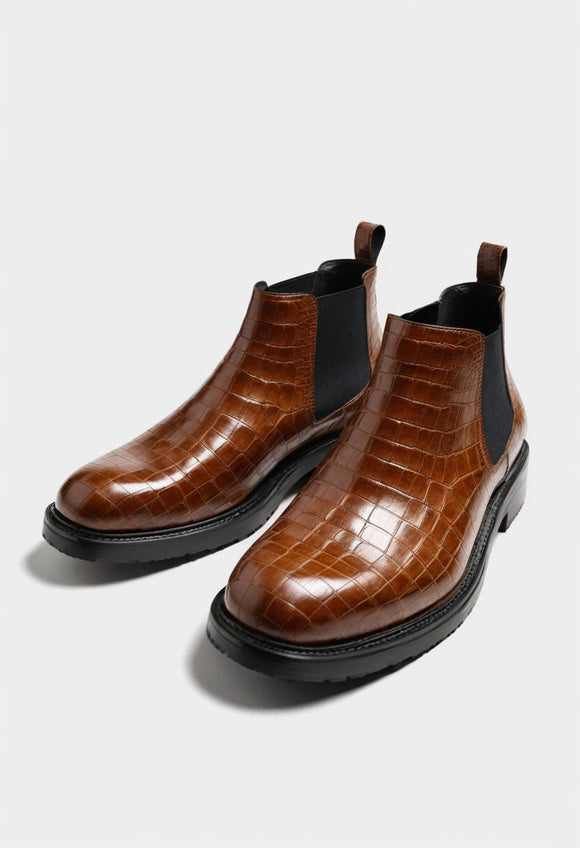 Brown Croc Print Leather Grayson Chelsea Boot