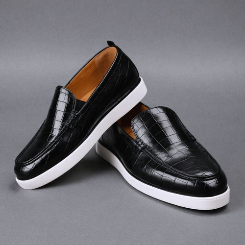 Black Corc Print Leather Magnus Slip On Sneakers