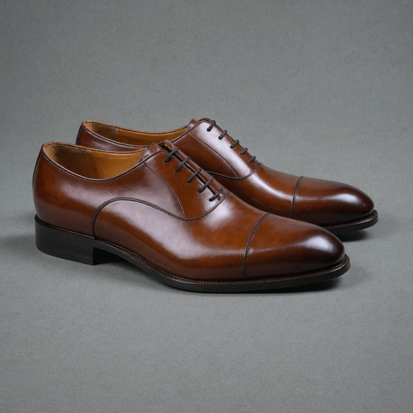 Brown Leather Woodford Balmoral Toe Cap Oxfords - Formal Shoes