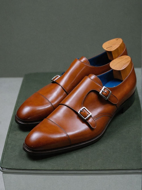 Brown Leather Lysander Toe Cap Monk Straps