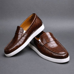 Brown Corc Print Leather Magnus Slip On Sneakers