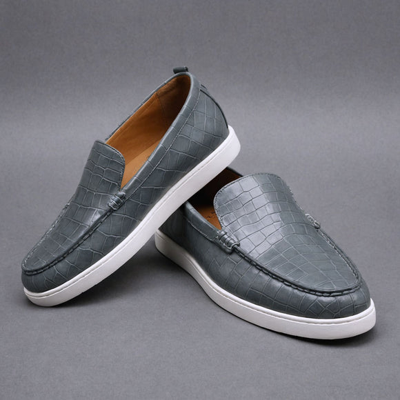 Grey Corc Print Leather Magnus Slip On Sneakers