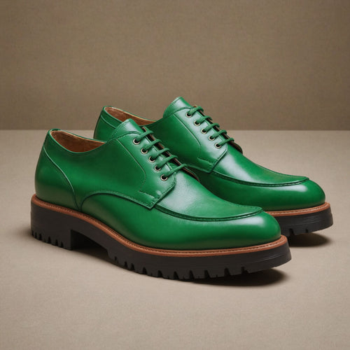 Green Leather Orion Chunky Derby Shoes - SS23