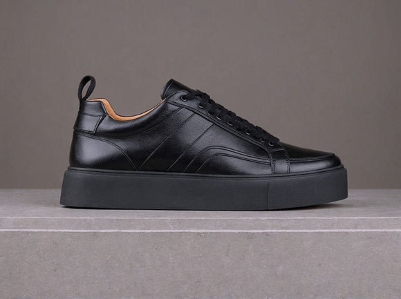 Black Leather Amelie Lace Up Sneakers - Summer 2024 Collection