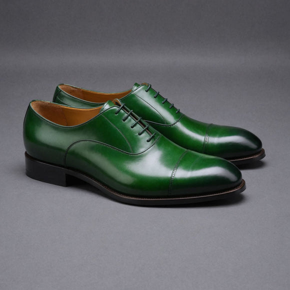 Green Leather Woodford Balmoral Toe Cap Oxfords - Formal Shoes