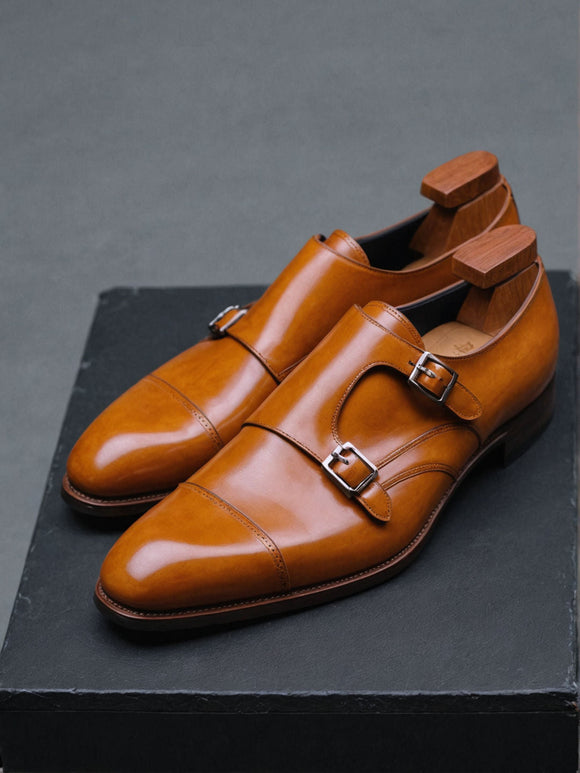 Tan Leather Lysander Toe Cap Monk Straps