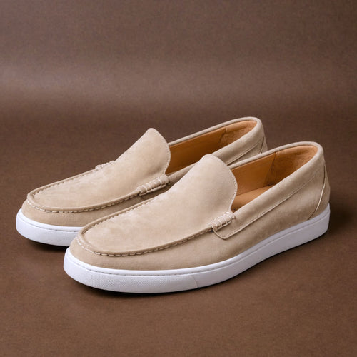 Cream  Suede Leather Anthea Slip On Sneakers