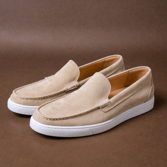 Cream  Suede Leather Anthea Slip On Sneakers