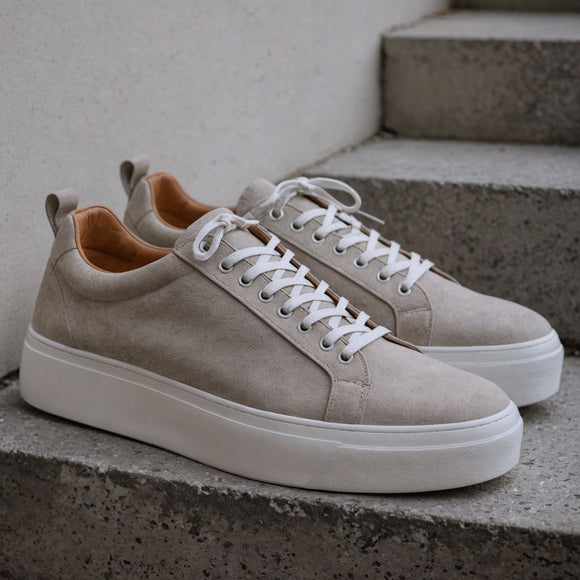 Beige Suede Leather Cosma With Thick Sole Sneakers