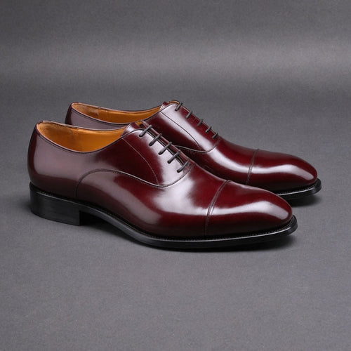 Burgundy Leather Woodford Balmoral Toe Cap Oxfords - Formal Shoes