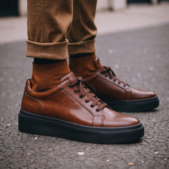 Brown Leather Costante With Thick Sole Sneakers