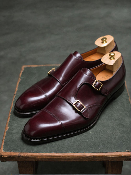 Burgundy Leather Lysander Toe Cap Monk Straps