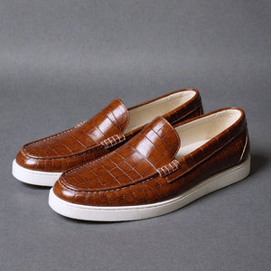 Brown Croc Print Leather Anthea Slip On Sneakers