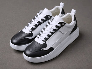 White & Black Leather Newsara Lace Up Running Sneaker Shoes - Summer 2024 Collection