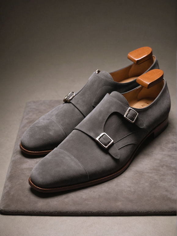 Grey Suede Leather Lysander Toe Cap Monk Straps – Costoso Italiano