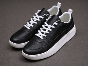 White & Black Leather Newsara Lace Up Running Sneaker Shoes - Summer 2024 Collection