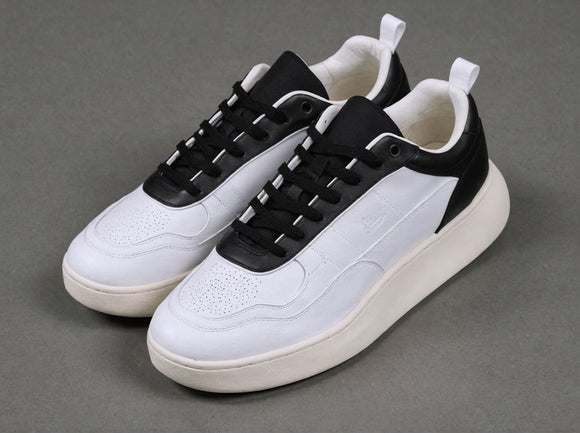 White & Black Leather Newsara Lace Up Running Sneaker Shoes - Summer 2024 Collection