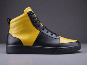 Black & Yellow Leather Sprint Lace-Up Sneakers - Summer 2024 Collection