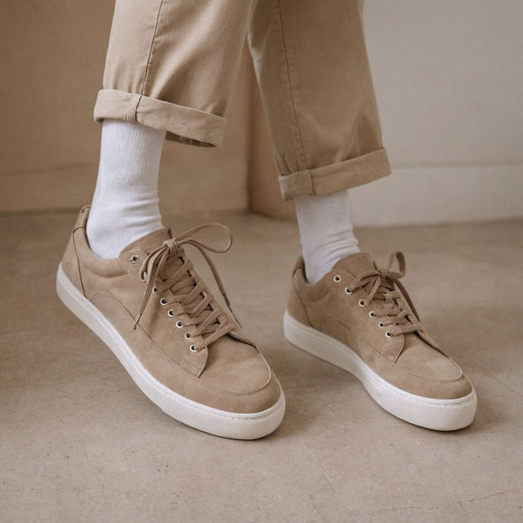 Beige Leather Sage Slip Lace-Up Sneaker with Off-White Sole - Summer 2024 Collection