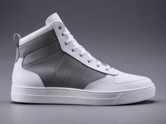 Grey & White Leather Sprint Lace-Up Sneakers with White Sole - Summer 2024 Collection